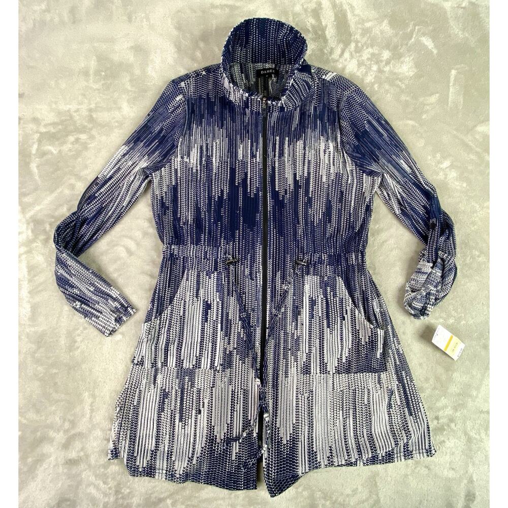 Von Maur Damee Women’s Swim Cover Up Navy White Full Zip size Small NWT